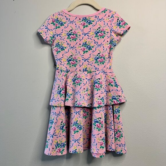 ROCK YOUR BABY Floral Peplum Dress Girls 5 5T Girl Pink Bows Flower Bouquets Kid - Picture 2 of 9